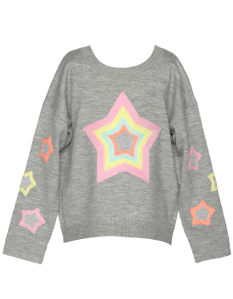 Star Sweater & Metallic Leather Pleated Skirt