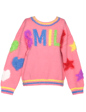 Smile Fuzzy Sweater & Denim pants w/ rhinestone