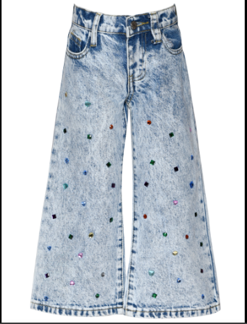 Smile Fuzzy Sweater & Denim pants w/ rhinestone