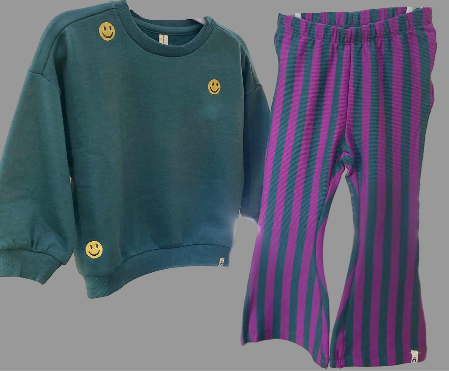 Pullover Sweater w/ Smile & Stripe Flared Pants