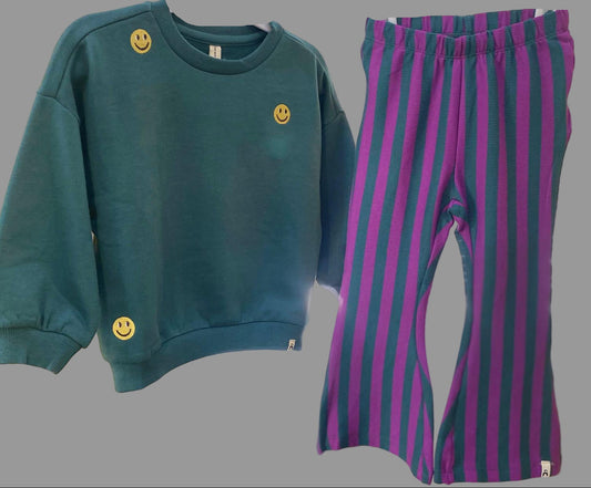 Pullover Sweater w/ Smile & Stripe Flared Pants