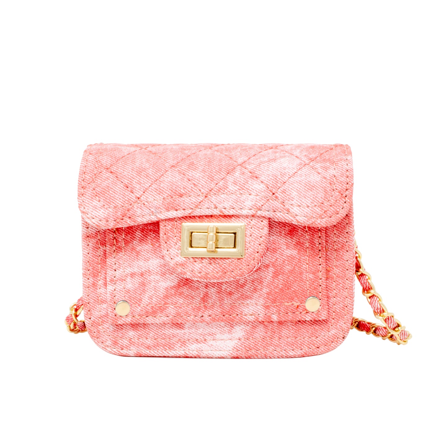 Tie Dye Quilted Denim Handbag in Pink