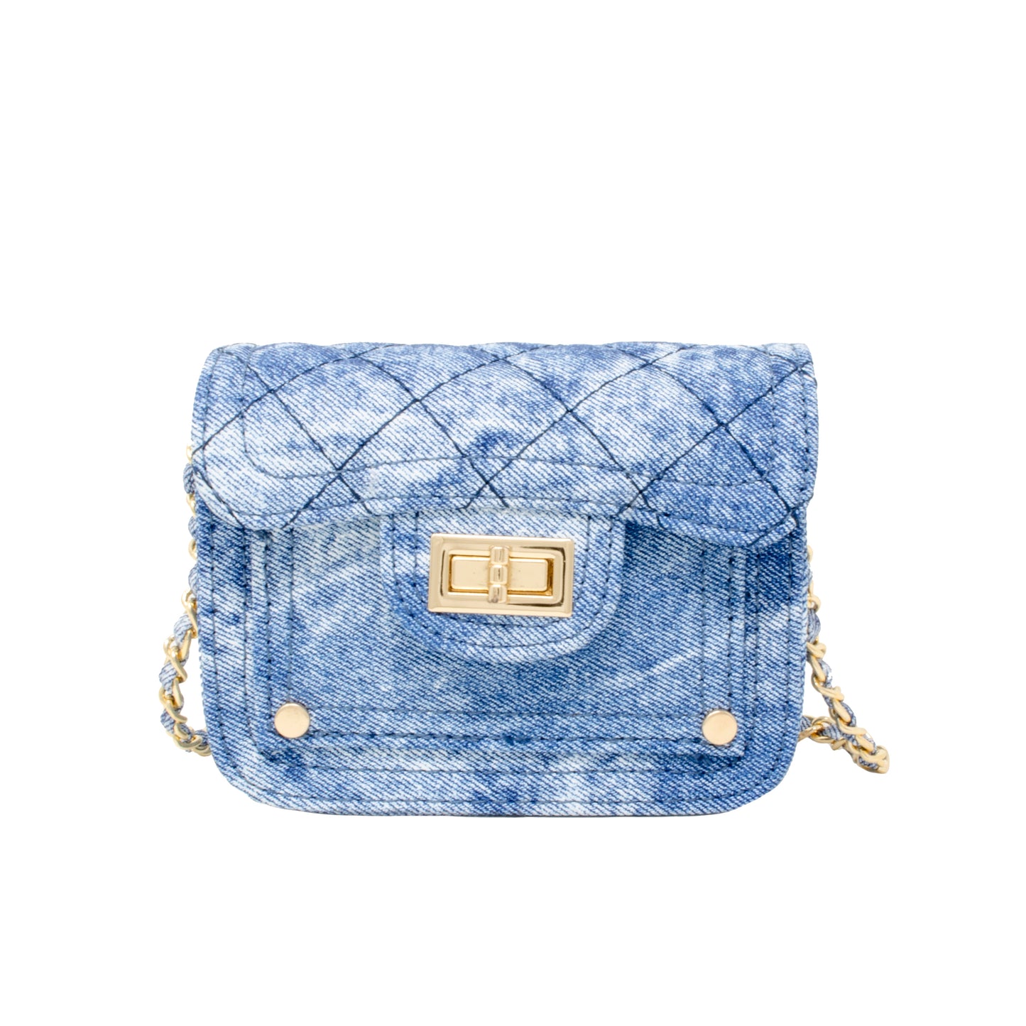 Tie Dye Quilted Denim Handbag in Blue