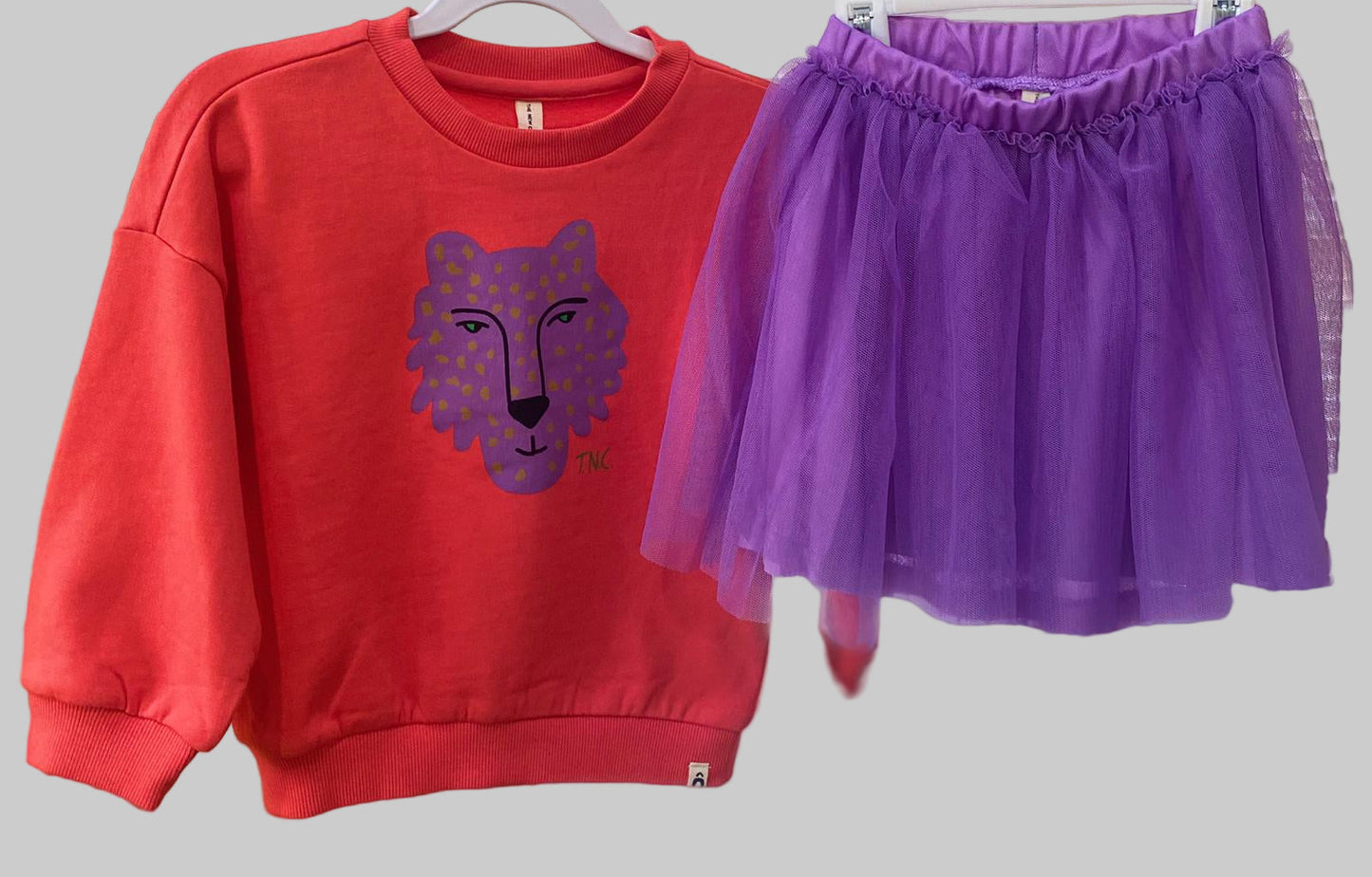 Cotton Sweater w/ print & Tulle Skirt