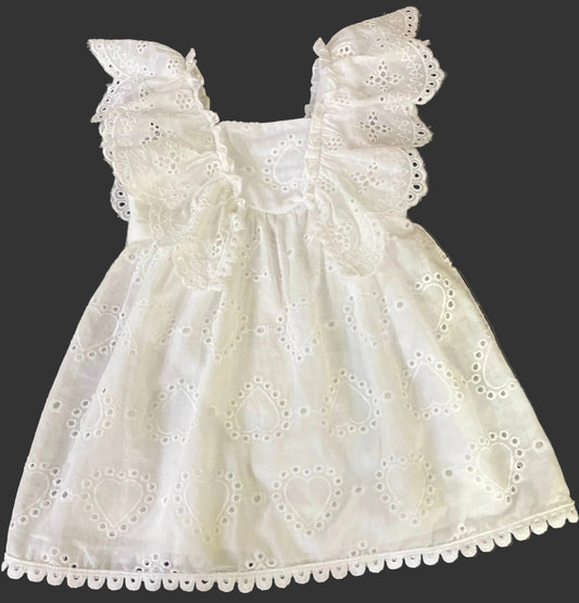 EMPIRE RUFFLE EYELET DRESS
