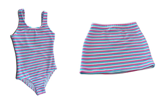 Sorbet Stripe Scoop Swimsuit w/ Mini Skirt