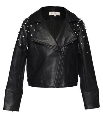 Rhinestones Leather Jacket & Skirt