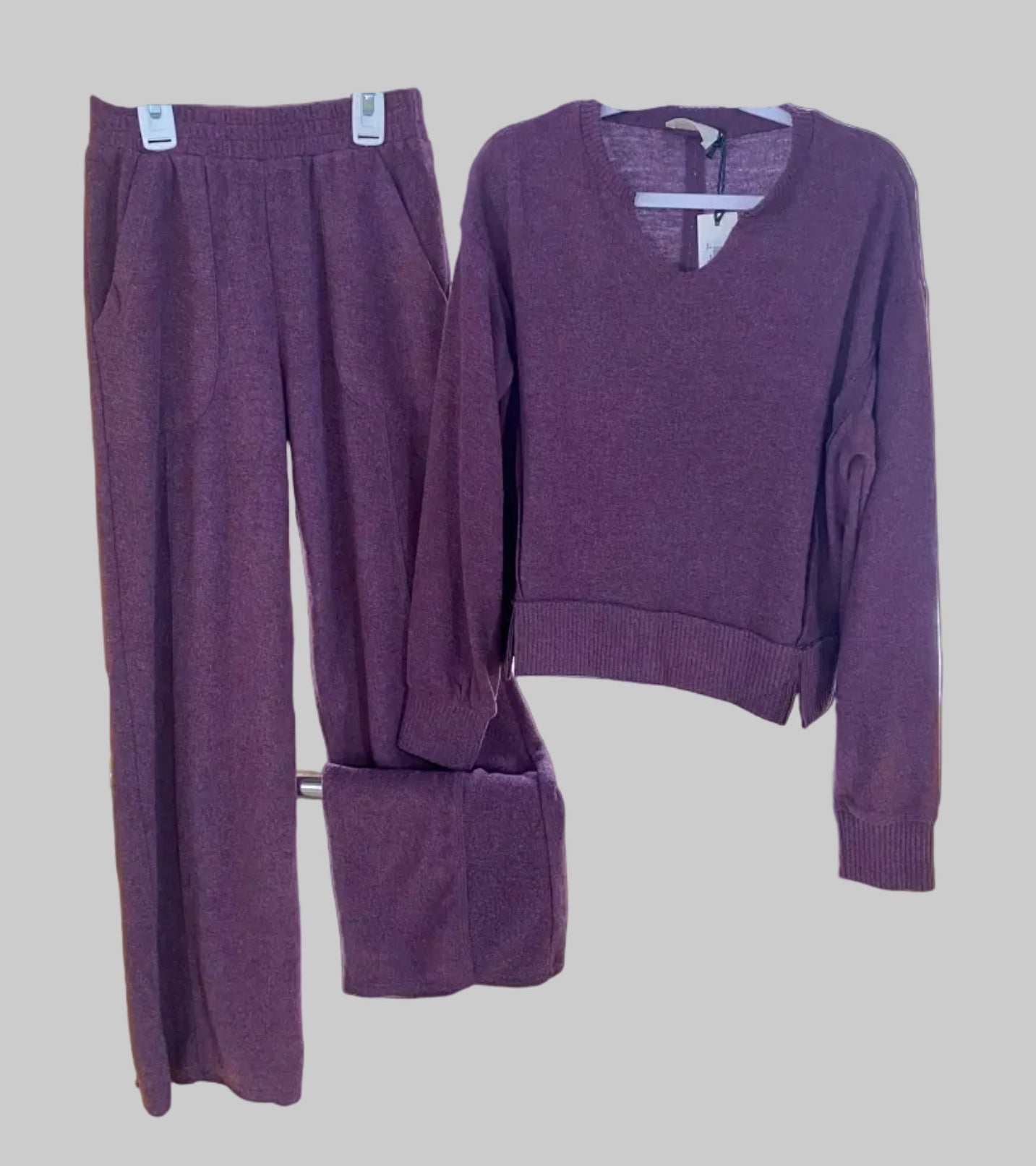 Cropped Split Neck Tunic & Wide Leg Pants