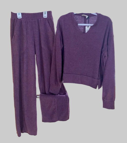 Cropped Split Neck Tunic & Wide Leg Pants