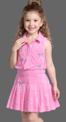 Collar Sleeveless & Pleated Skort w/ bow trim details