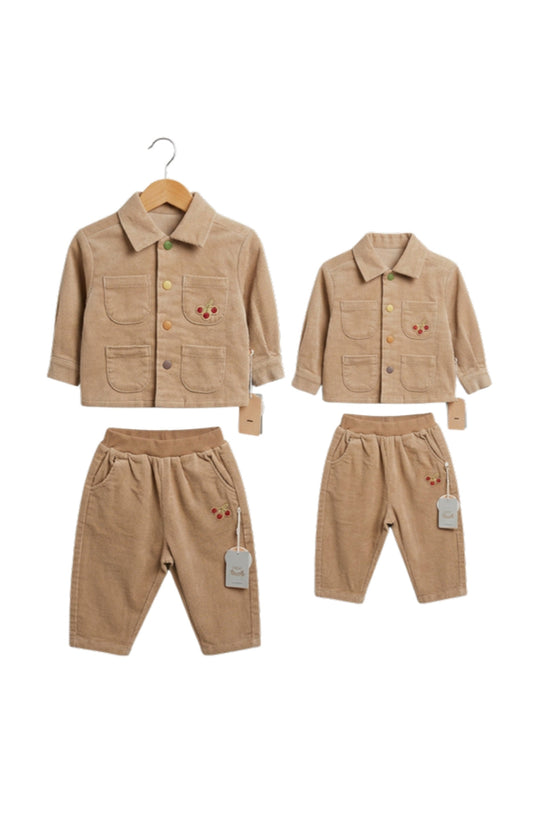 Corduroy Shacket  and Pants w/ Cherries