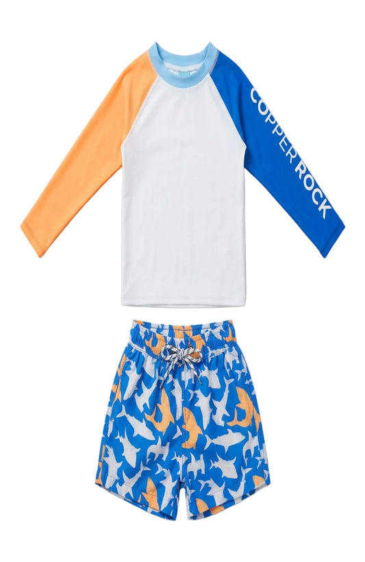LS Rash Top and Shark Squad Swim Short