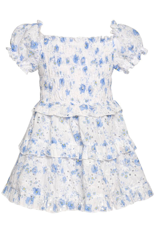 Floral Eyelet Smocked Dress with Puff Sleeves