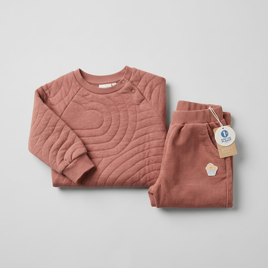 Quilted Sweatshirt & Corduroy Pants w/ ice cream print