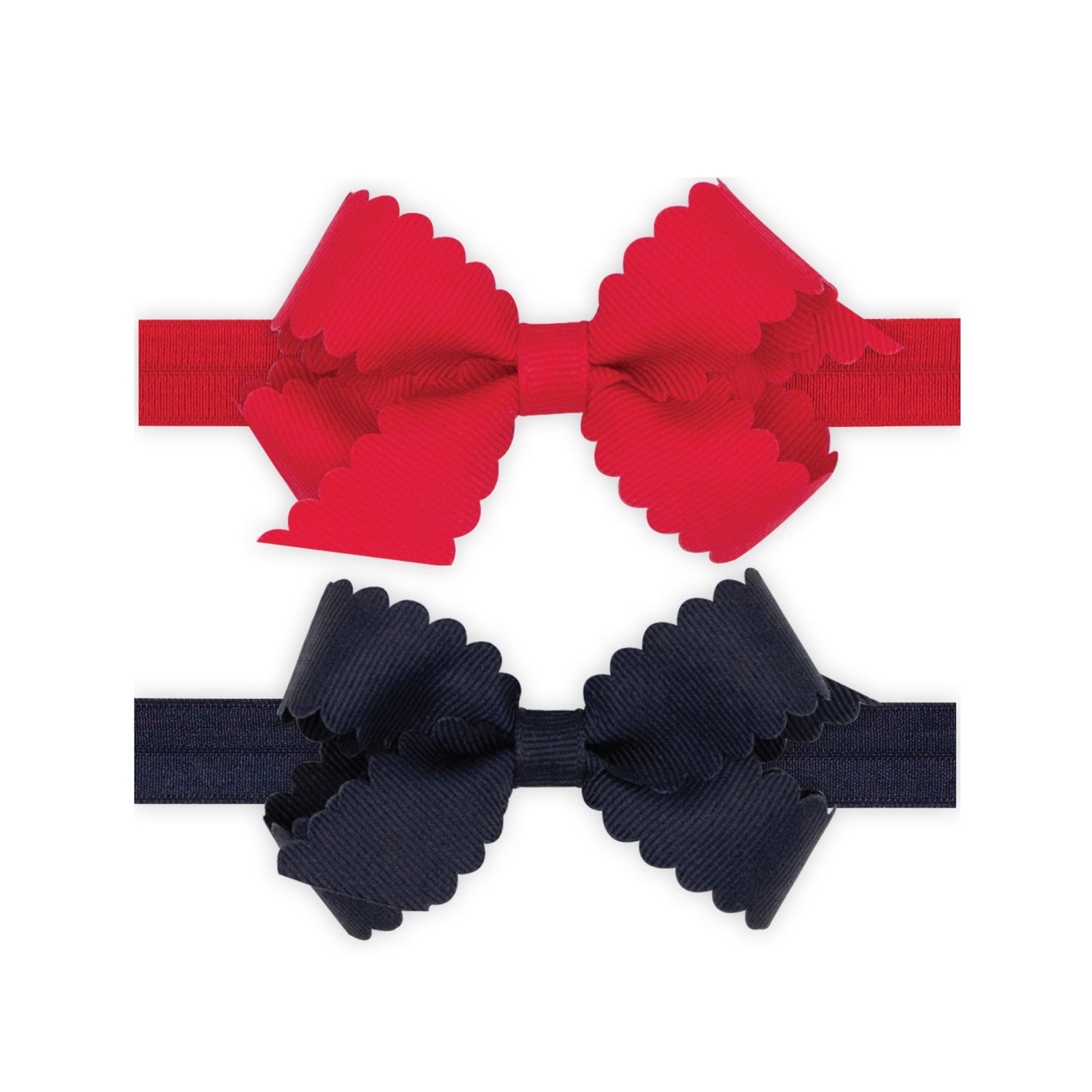 Set of 2 Grosgrain Scalloped Bow Hair Bands