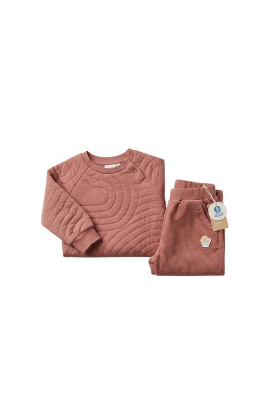 Quilted Sweatshirt & Corduroy Pants w/ ice cream print