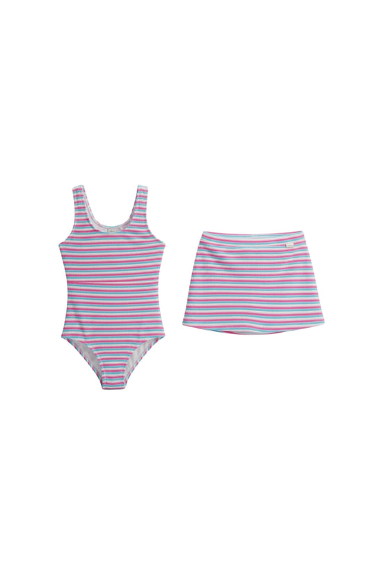 Sorbet Stripe Scoop Swimsuit w/ Mini Skirt