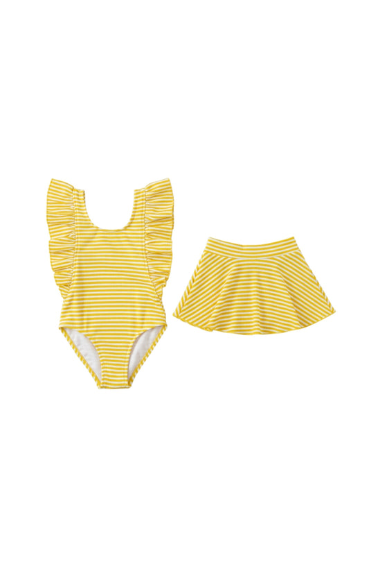 Stripe Wide frill Swimsuit w Skirt
