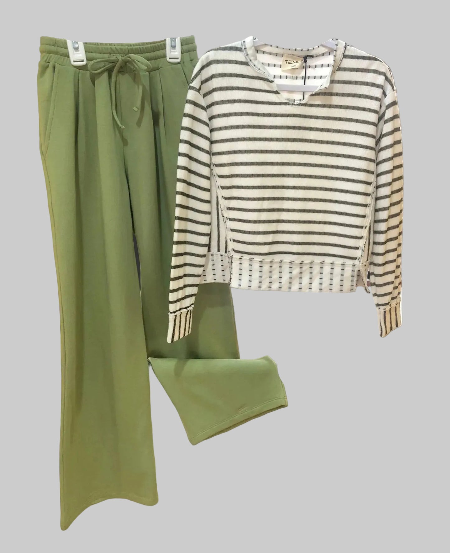 Stripe Cropped Tunic & Pleated Wide Leg Pants