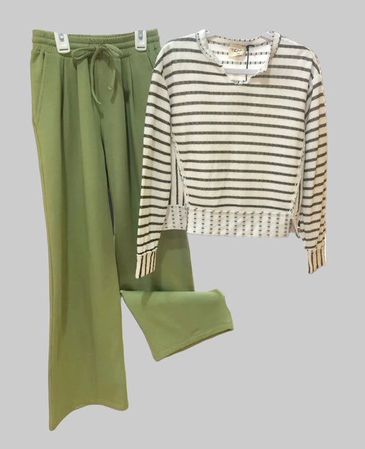 Stripe Cropped Tunic & Pleated Wide Leg Pants