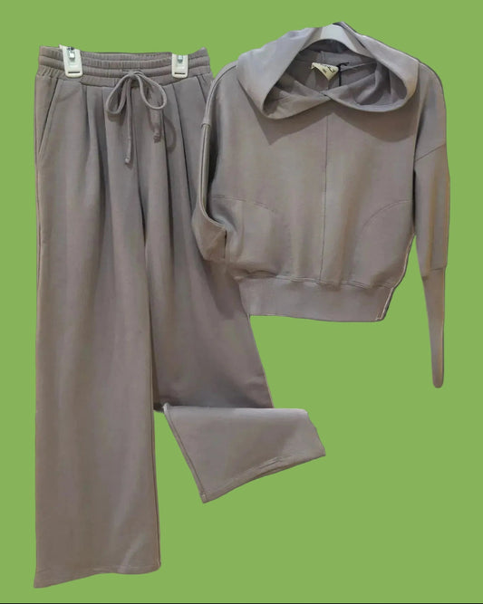 Dolman Pocket W/Hoodie & Pleated Wide Leg Pants