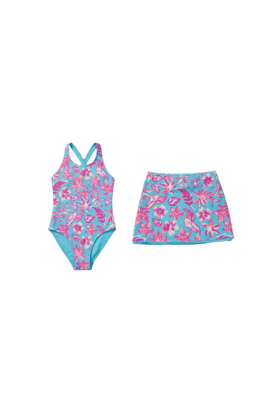Tropical X Back Swimsuit w/ Teen Mini Skirt