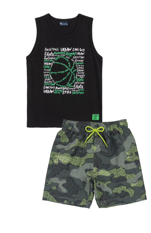 Letter Ball Top & Camo Shorts