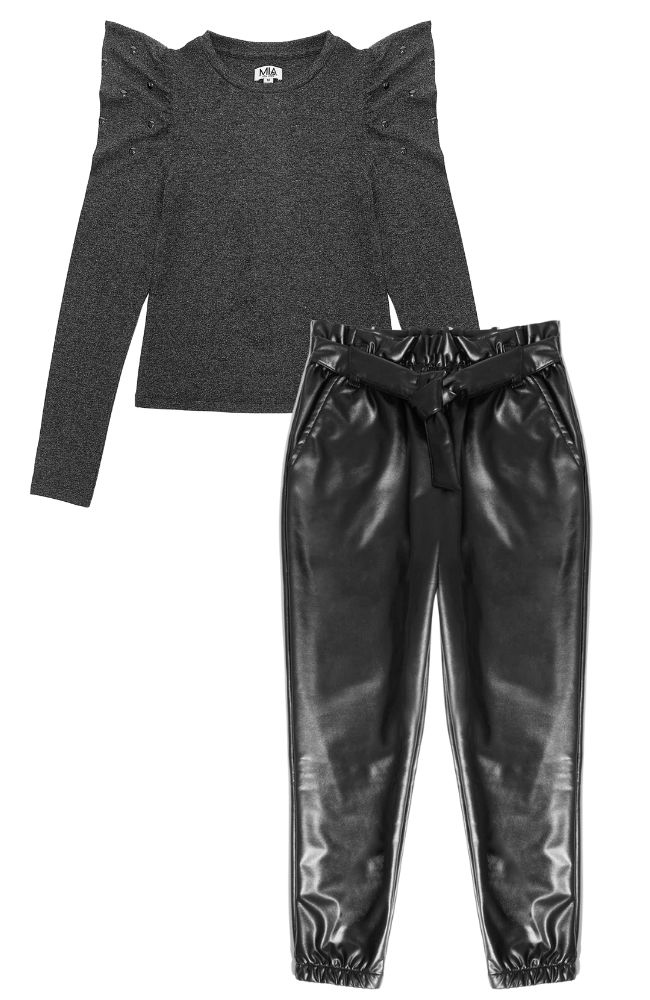 Puff Sleeve Top & Liquid Jogger