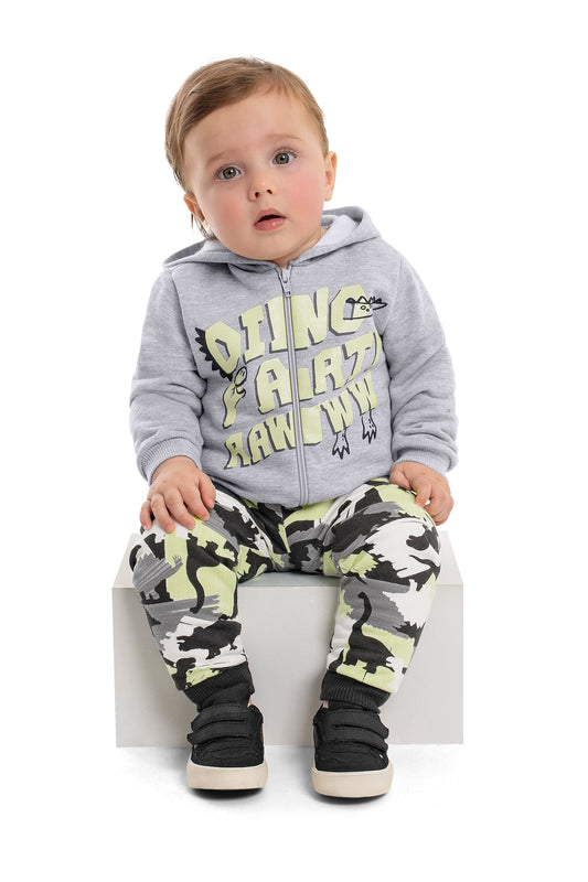 Dino Party Jacket and Camo Joggers in Neon