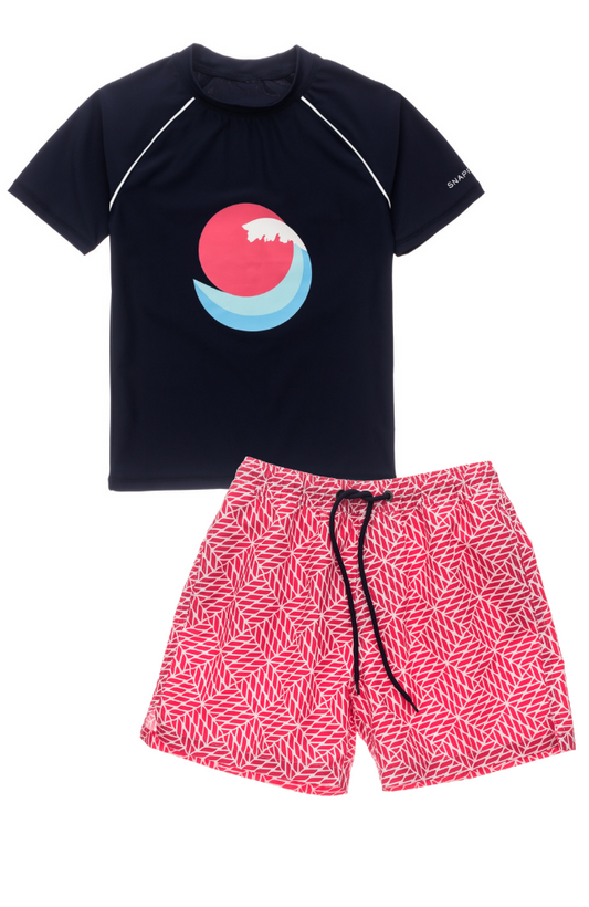 Nautical Knots Board Shorts & Sunset Wave Rash Guard