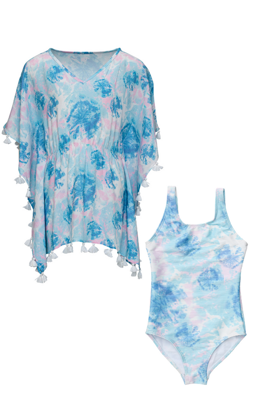 Sky Dye Scoop Swimsuit & Batwing Cover Up