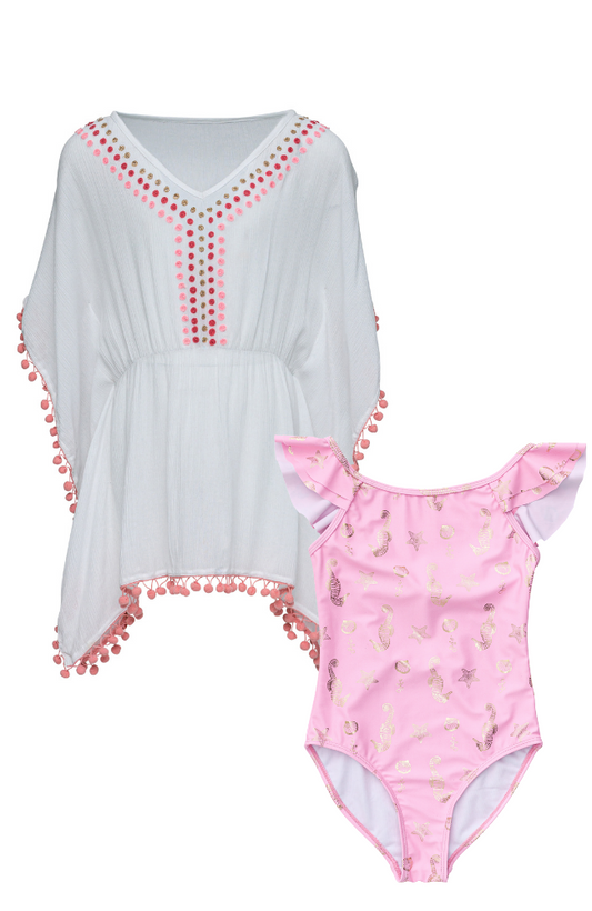 Seahorse Sparkle Flutter Swimsuit & Dotty Cover Up