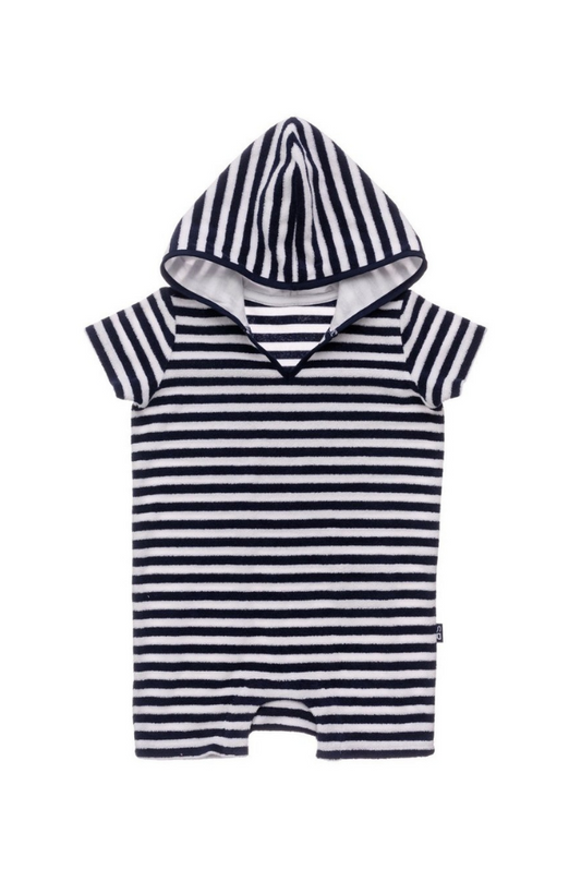 Navy & White Hooded Towel Romper