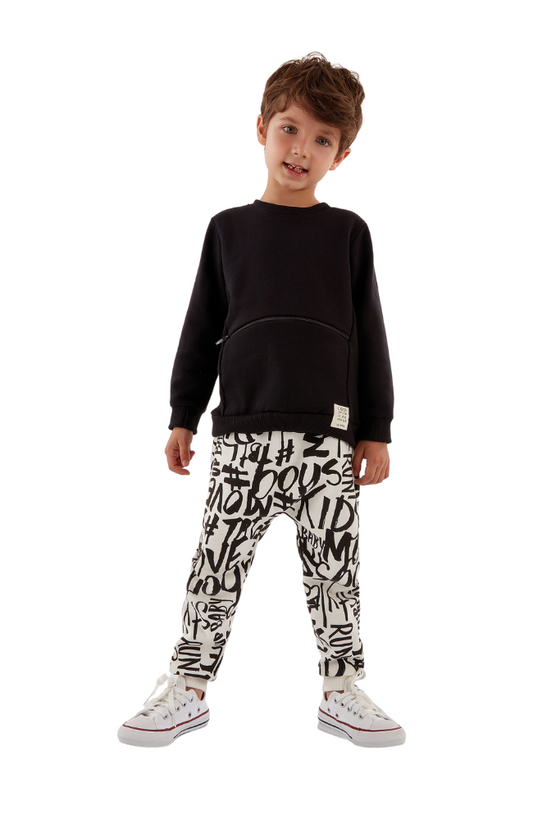 Zippered Pocket Sweatshirt & Letter Sweat Pants