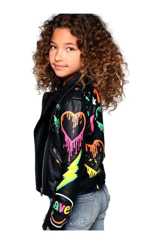 Graffiti Moto Faux Leather Jacket