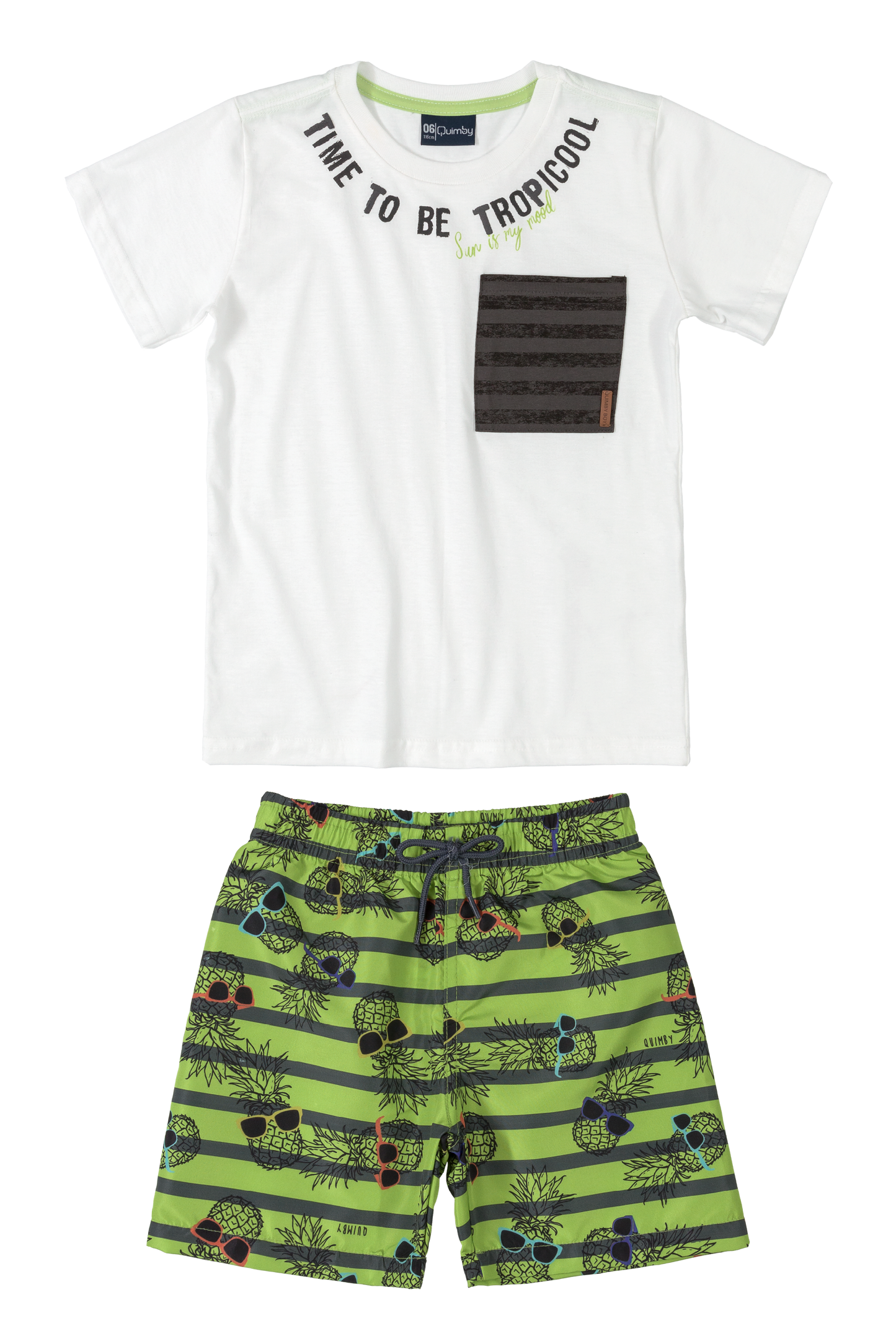 Striped Pocket Tee & Shaded Pineapple Swim Shorts