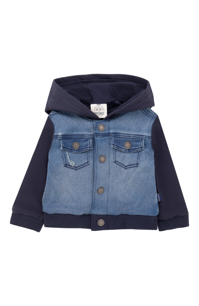 Denim Hooded Jacket with Fabric Sleeves