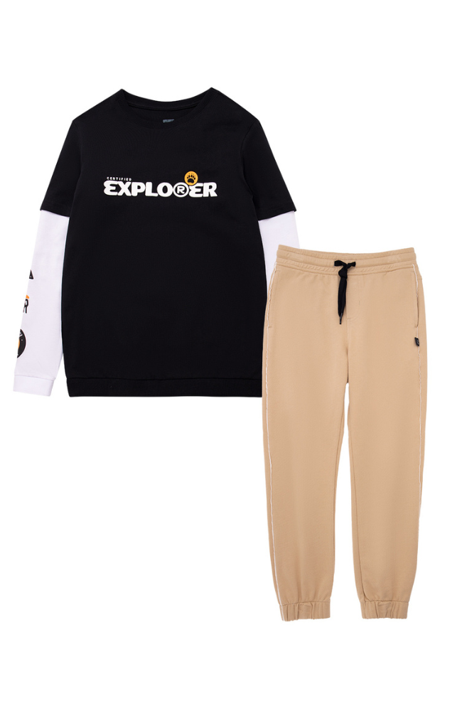 Explorer Faux Sleeve Graphic Tee & Joggers