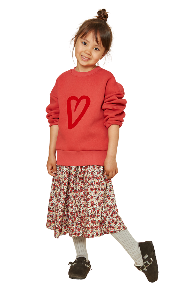 Heart Sweatshirt & Floral Skirt