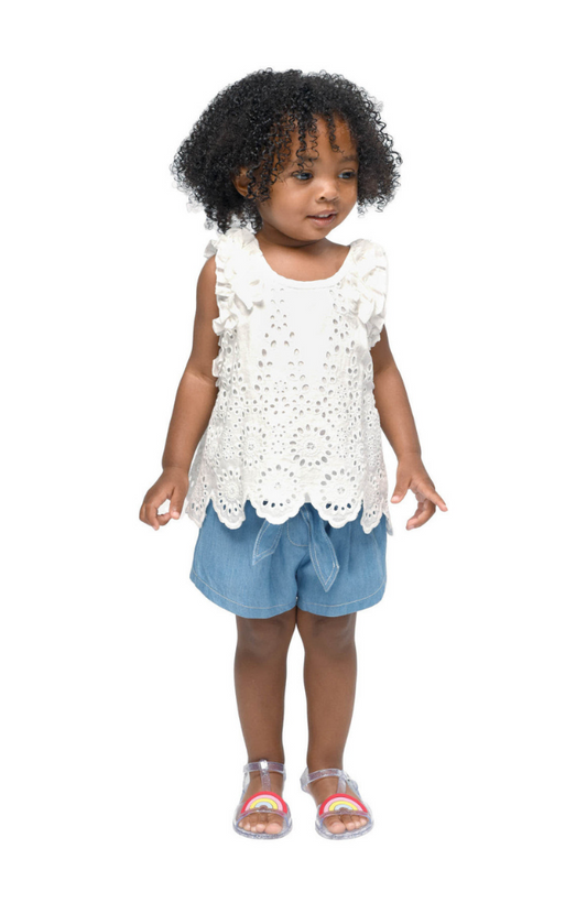 Eyelet Ruffled Top & Paperbag Shorts