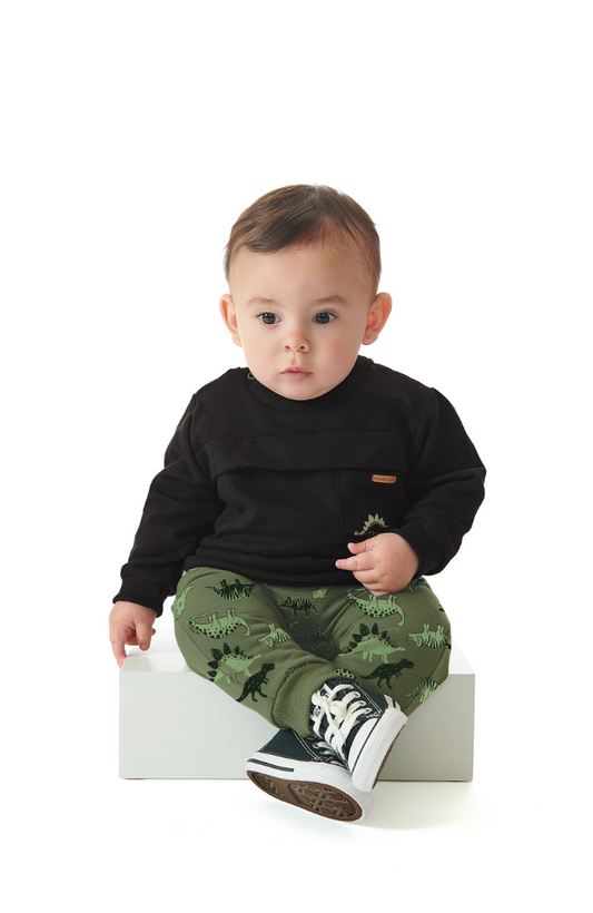 Black Sweatshirt & Dino Joggers