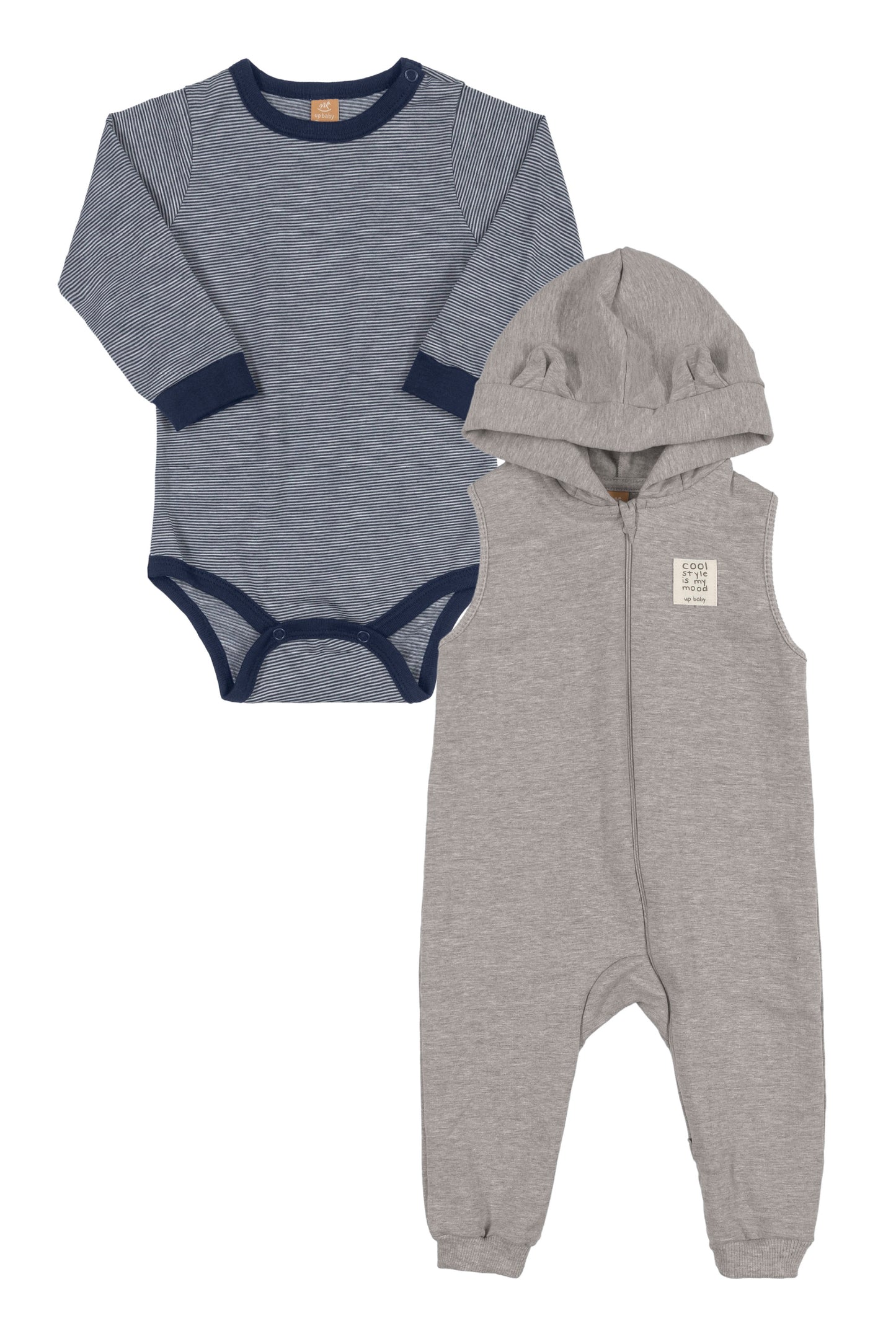 Stripe Bodysuit & Hooded Jumpsuit in Grey