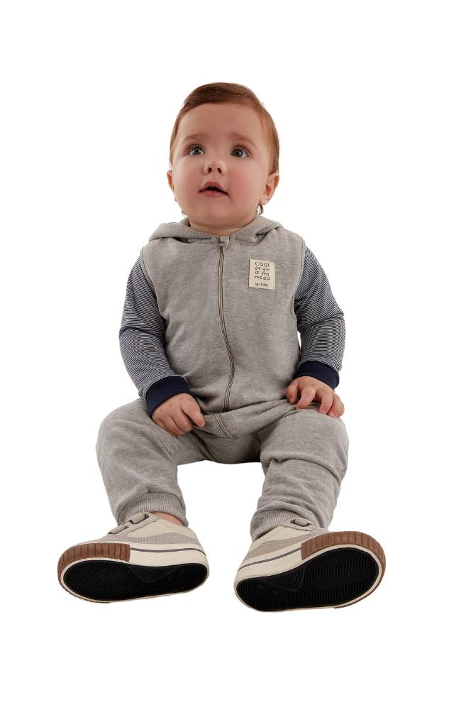 Stripe Bodysuit & Hooded Jumpsuit in Grey