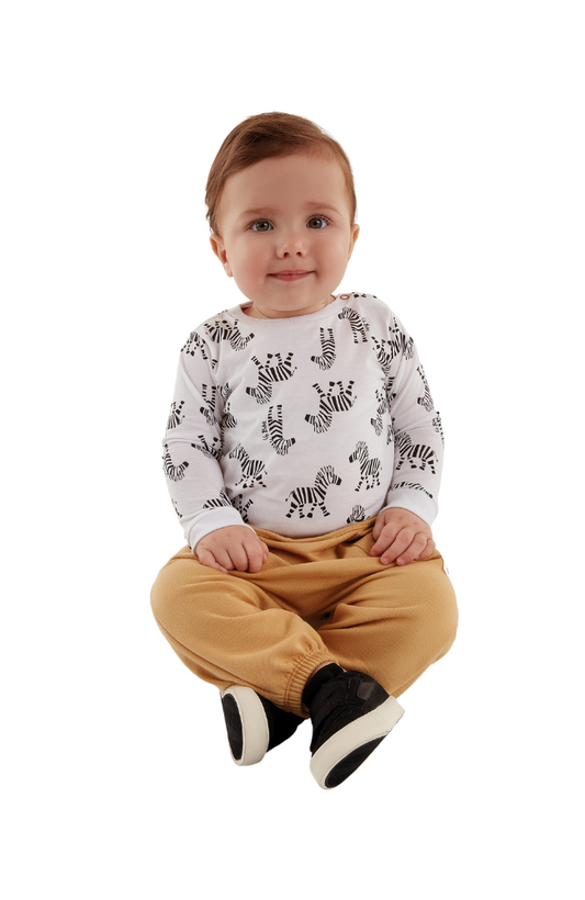 Zebra Print Bodysuit & Sweatpants in White