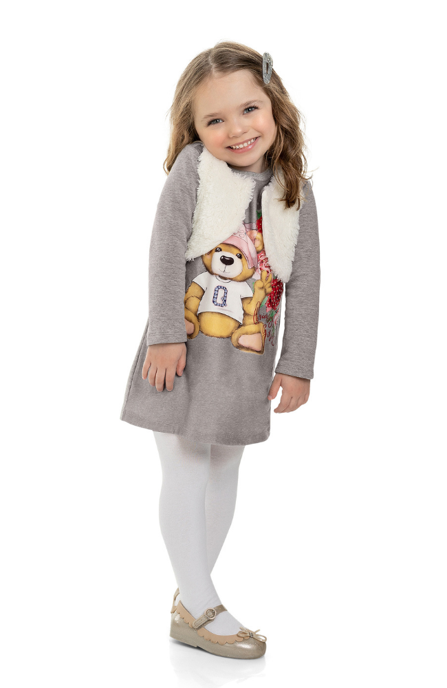 Bear Print Dress & Vest