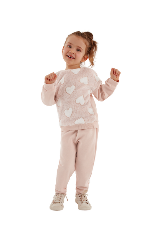 Faux Fur Heart Sweatshirt & Sweat Pants