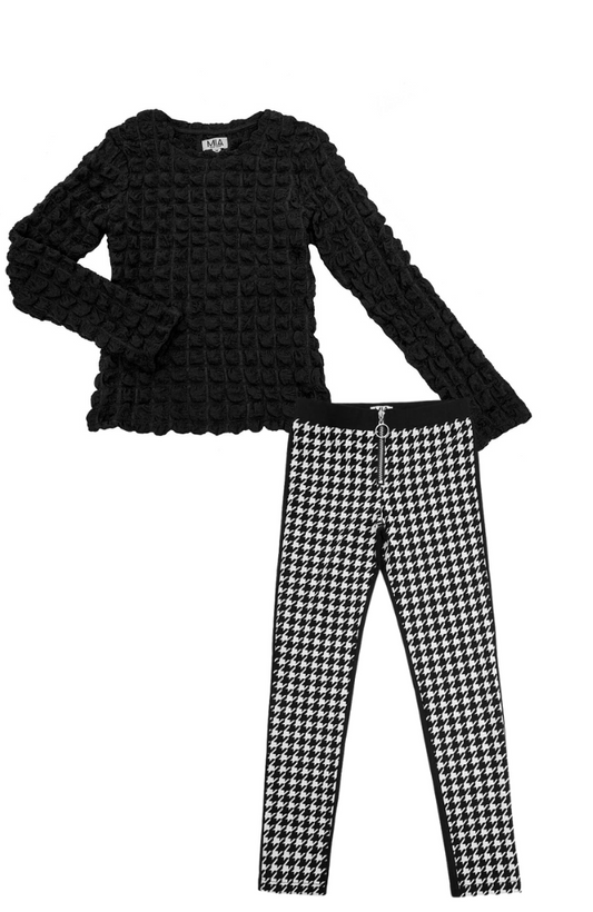 Black Popcorn Top & Zipper Trousers