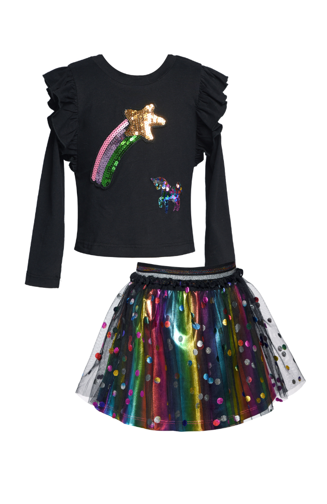 Ruffle Rainbow Top & Polka Dot Mesh Tutu