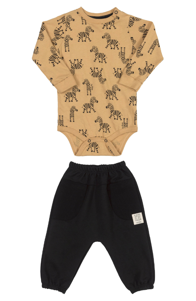 Zebra Print Bodysuit & Sweatpants in Mustard