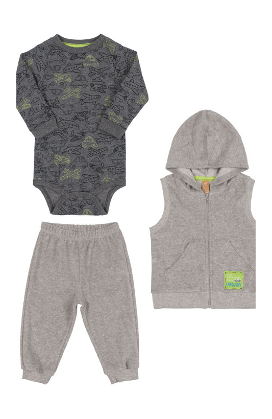 Transport Bodysuit, Sweatpants & Hooded Vest in Grey